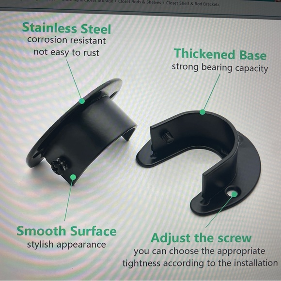 8 Pack stainless steel closet rod end supports       Heavy duty. Black.    New - Picture 4 of 5